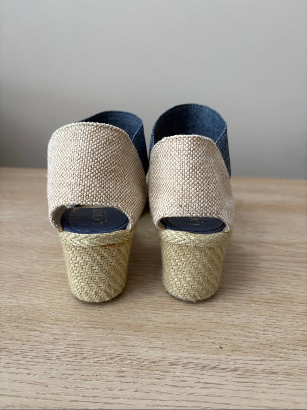 Lauren Ralph Lauren Charla denim blue canvas wedge‎ espadrille sandals size 8.5
